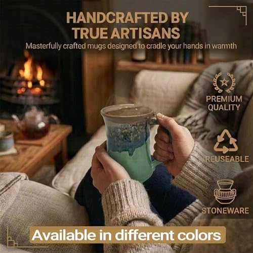 Clay in Motion Handmade Ceramic Mug 24 oz, Large Coffee Mug, Hand Painted Stoneware, Dishwasher Microwave & Oven Safe, Lead-Free, Made in USA Since 1981 (Mountain Meadow) - Image 3