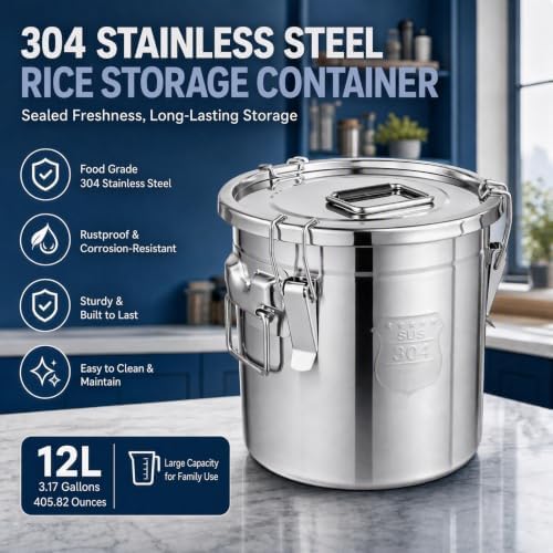 3.17Gal Stainless Steel Canister w/ Lid Flour Storage Container (12L) - Image 2