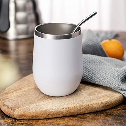 COMOOO 12oz Wine Tumbler with Lid and Straw, Stainless Steel Stemlss Wine Glass, Double Wall Vacuum Insulated Wine Tumbler Cup for Wine, Cocktails, Champaign, White, 16 Pack - Image 5