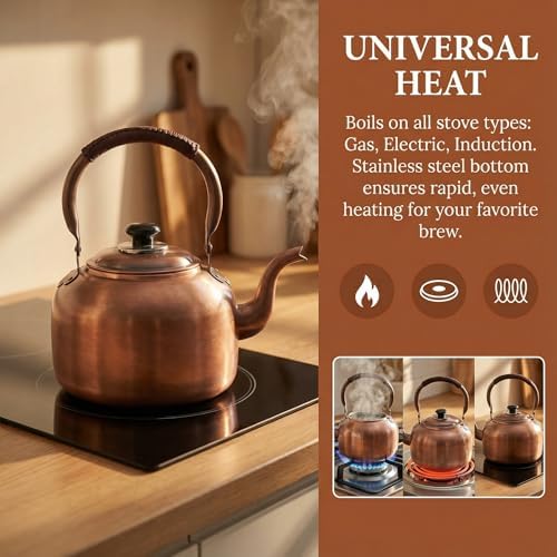 Whistling Kettle Teapot, Premium Copper Tea Kettle for Stove Top 3.2 QT - Image 5