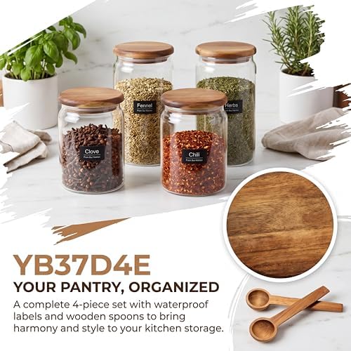 2-Pack 2000ml Mason Jars w/Spoons, Acacia Lids for Flour & Spice - Image 2