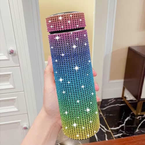 17 oz Bling Stainless Steel Water Bottle Rhinestone Vacuum Water Bottle Glitter Bottles Diamond Vacuum Flask Mug Gift Girls Women (500ml),Colorful - Image 3