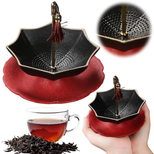 Porcelain Loose Leaf Tea Strainer with Rotating Umbrella Design (Black) - Image 2