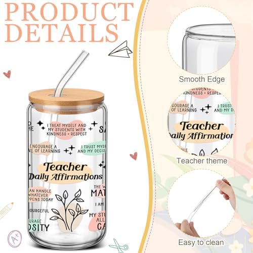 6 Pcs Back to School Teacher Gifts Bulk 16 oz Teacher Glass Cups - Image 4