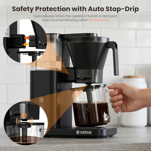 Kismile SCA Certified 8-Cup Coffee Maker, 6-Min Quick Brew, Hot & Cold Brew Coffee Machine, Adjustable Flow Control, Magnetic Anti-Drip, Keep Warm, DIY Manual Mode, Dishwasher Safe, Matte Black - Image 6