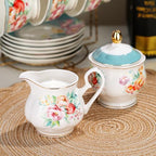 fanquare 21 Piece Vintage Green Floral Porcelain Tea Set for Adults - Image 3