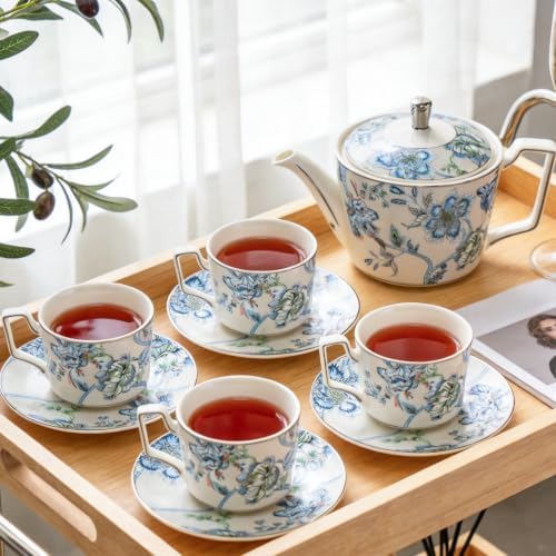 Porcelain Tea Set with Teapot, Teacups, Saucers and Spoons, NX048 - Image 6
