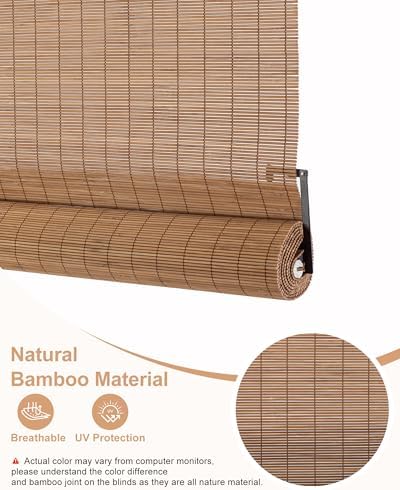 30" W x 72" H Cordless Bamboo Roller Shades for Interior, Camel - Image 5