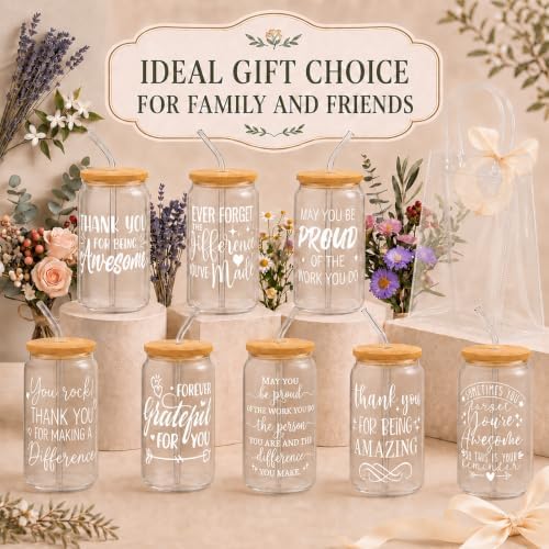 Iced Coffee Mugs, 8 Sets, Glass, 16 oz, Reusable, Inspirational - Image 5