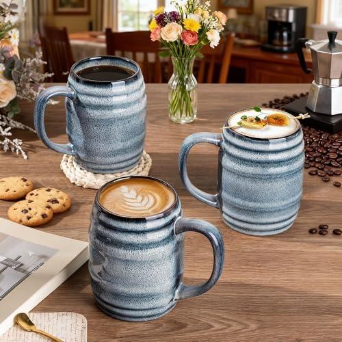GBhome 20oz Large Coffee Mugs Set of 4, Handmade Ceramic Coffee Mugs Set for Latte/Tea/Beer/Hot Cocoa, Dishwasher & Microwave Safe- Blue Horizon - Image 5