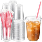 Ziliny 100 Sets Plastic Cups with Pink Heart Straws and Lids, Clear, 16 oz by Ziliny