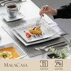 MALACASA Dinnerware Sets, 30 Piece Porcelain Plates and Bowls Sets for 6, Square Dish Set with Dinner Plates Set, Cup and Saucer, Modern Dishware Dishes Microwave Safe, Marble Grey, Series Blance - Image 3