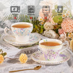 KAMMAK Tea Cups and Saucers Set of 2, 7.4 oz Porcelain Coffee Cups, 573N - Image 3