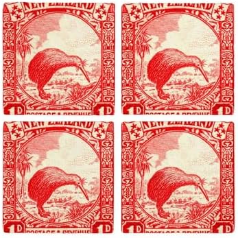 CafePress Antique 1935 New Zealand Kiwi Bird Postage Stamp T Tumbled Stone - Set of 4 Coasters Set of 4 w/holder - Image 4
