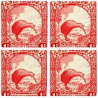 CafePress Antique 1935 New Zealand Kiwi Bird Postage Stamp T Tumbled Stone - Set of 4 Coasters Set of 4 w/holder - Image 4