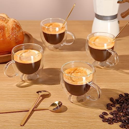 VENVENWEAVS Espresso Cups Set Of 4,Double Wall 5OZ Hand Blown coffee Shots Glass,Espresso Coffee Mugs In Gift Box,Perfect For Espresso,Latte,Cappuccinos,Tea Bag,Juice (Pack of 2) - Image 4