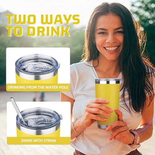 20 oz Tumbler with Lids and Straws, Stainless Steel Insulated Travel Coffee Mug, Double Wall Vacuum Insulated Tumblers, Powder Coated Coffee Tumbler for Cold & Hot Drinks (Yellow, 4 Pack) - Image 4