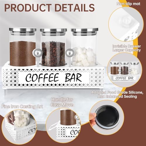 Glass Coffee Containers with Shelf 3x 47oz Coffee Station Organizer Glass Coffee Bean Storage with Spoon Coffee Canister Set Jars for Coffee Bean Ground Nuts - Image 4