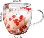 Double Wall Glass Coffee Mugs with Handle – Set of 2, 250ml Clear Flower Design Tea Cups | Insulated Glass Mugs for Hot & Cold Beverages, Cappuccino, Latte, Espresso, Tea (Red & Pink) - Image 3
