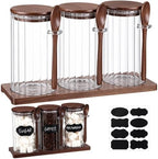 Set of 3 Glass Coffee Container with Bamboo Lids Spoons Labels 25 oz Clear Airtight Jar Food Storage Canister Set for Coffee Tea Sugar Decorative Countertop Organization Jars(Walnut) by Yiyiring