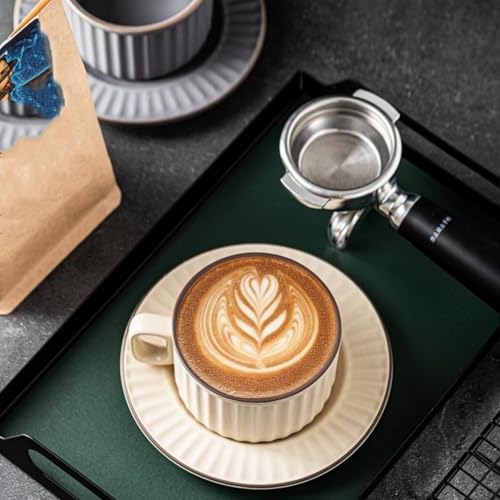 LOWYEPAULHO Cappuccino Cups with Saucers, 8 oz CeramicVertical Stripe Coffee Cup and Saucer set for Au Lait, Double shot, Latte, Cafe Mocha, Set of 4 - Image 5