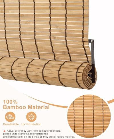 24" W x 72" H Cordless Bamboo Roman Shades for Interior, Camel - Image 5