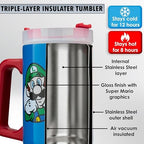Get Trend Super Mario Tumbler with Handle and Straw 32 oz, Keeps Hot 8 Hrs, Cold 12H & Ice 42H, BPA-Free Insulated Stainless Steel Water Bottle, Travel Mug, Gamer Gifts (Blue Super Mario) - Image 4