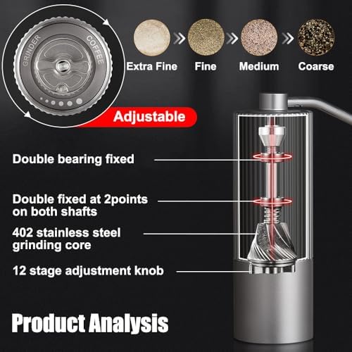 Manual Coffee Grinder, Adjustable Hand Espresso Mill with Solid Wood Handle Stainless Steel Conical Burr Machine for French Press Moka Pot - Image 2