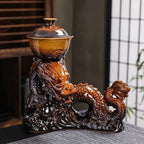 Chinese Gongfu Tea Set Ceramic Teapot with Infuser, 8 Cups, Semi Automatic Dragon Design for Loose Leaf Tea - Image 2