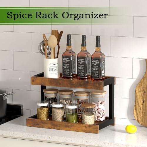 MARTY Counter Shelf Organizer, 2 Tier Spice Rack for Countertop, Brown - Image 2