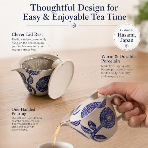 Hasami Ware Dahlia Teapot with Stainless Infuser, 13 fl oz (Blue) - Image 3