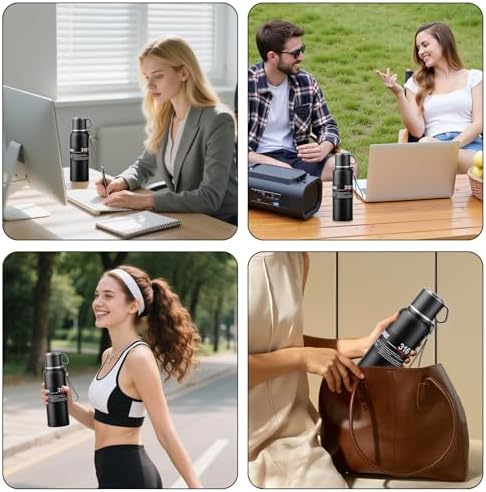 Upgrade 3in1 Water Bottles with Travel Mug Coffee Cup Cap, Tea Infuser,Carrying Loop,Thermal Wide Mouth Bottle, Vacuum Insulated 316 Stainless Steel Flask Leak Proof,BPA-Free (black, 1980ml) - Image 7