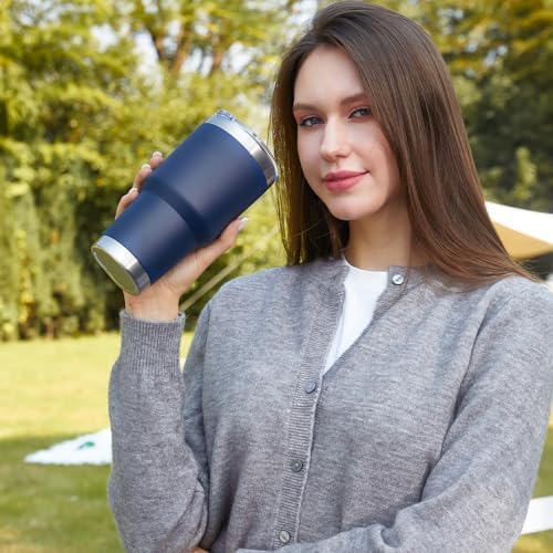 MEWAY 30oz Insulated Tumbler With Lids and Straws,Stainless Steel Double Vacuum Coffee Tumbler Cup, Brush, Durable Powder Coated Coffee Cup for Cold & Hot Drinks(Navy,8 PACK) - Image 6