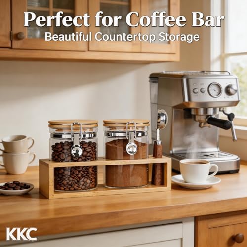KKC Airtight Coffee Canister Set of 2 with Scoops & Bamboo Lids | 27oz Glass Coffee Jar for Ground Coffee & Beans | Clear Storage Container for Kitchen & Coffee Bar Accessories, Keeps Coffee Fresh - Image 3