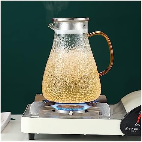 Water Pitcher Cold Kettle Glass Cold Water Cup Household Hammer Pattern high Temperature Resistant teapot Large Capacity Cold Kettle Set Water Jug(1800ml) - Image 3