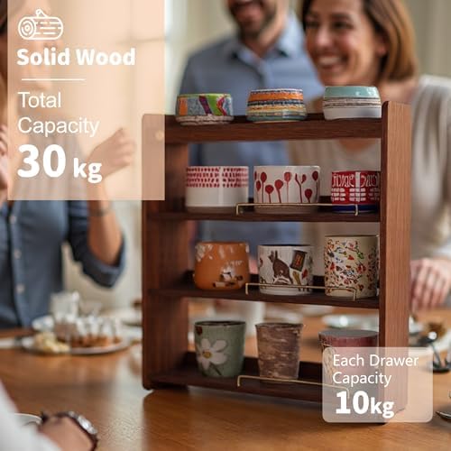 Coffee Mug Holder Wooden Cup Rack Mug Display Shelf Coffee Cup Holder for Countertop 4 Tier Wood Coffee Mugs Holder for Kitchen Coffee Cup Storage - Image 4