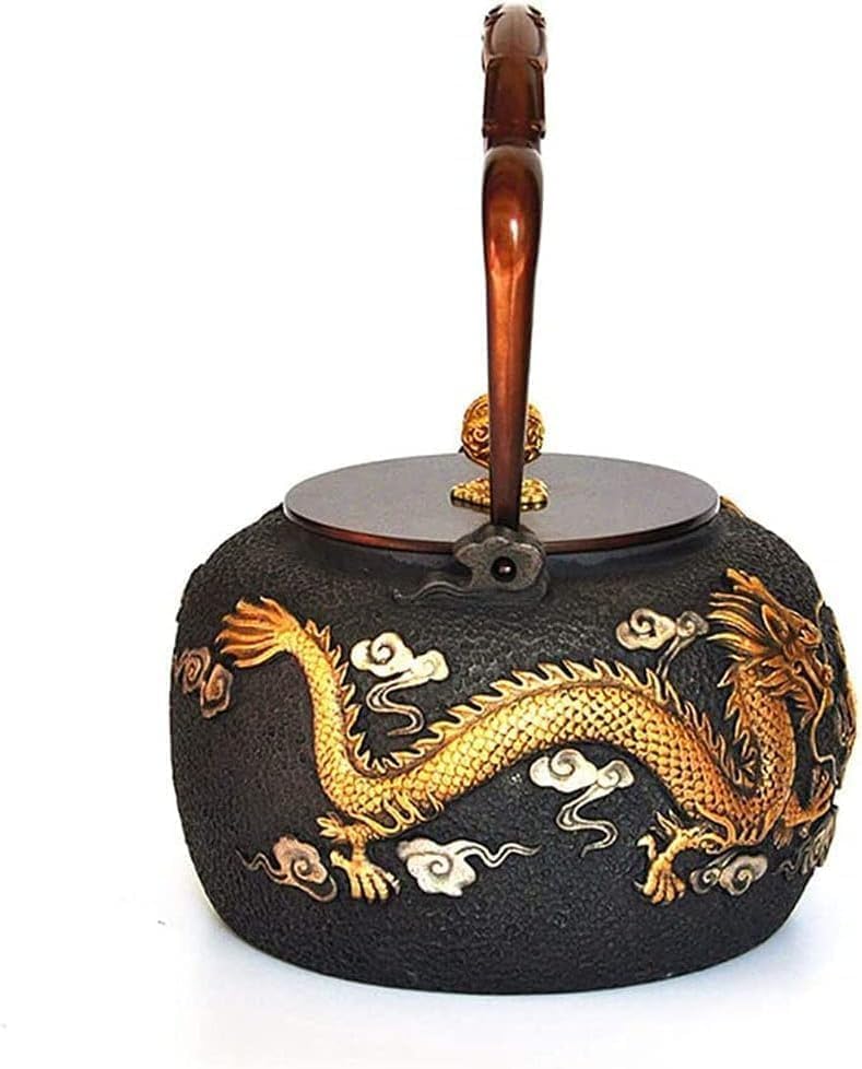 Stovetop Cast Iron Tea Kettle, Large Japanese Teapot Kettle Dragon with Handle for Wood Stove Induction Cooker and Gas Stove Stainless Steel Tea Kettle/15 - Image 4