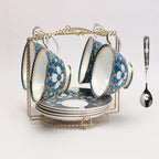 Blue and White Porcelain Coffee Cup and Saucer Set - Image 6
