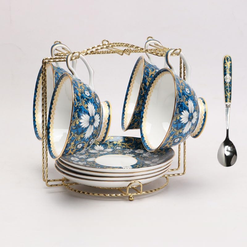 Blue and White Porcelain Coffee Cup and Saucer Set - Image 6