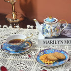ACMLIFE Tea for One Teapot and Cup, Vintage Floral Porcelain Tea Set for One, Bone China Teapot with Cup Set, Tea Pot Gift for Women (Blue-A) - Image 4