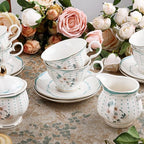 fanquare 21 Pieces Vintage White Camellia Porcelain Tea Set for Adults - Image 2