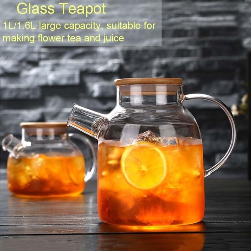 Tea Pot 1L/1.6L Large Capacity Heat-resistant Glass Teapot Flower Teapot Transparent Glass Juice Container Large Teapot Teapot for Infuser (Color : 1000ML) - Image 6