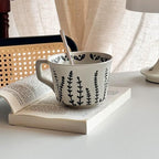 4 Pack 12oz Speckled Stoneware Coffee Mugs, Vintage Black Seaweed Botanical Ceramic Tea Cups, Rustic Hand Drawn Floral Drinking Mugs, Microwave Dishwasher Safe, Gift Set for Coffee Lovers - Image 2