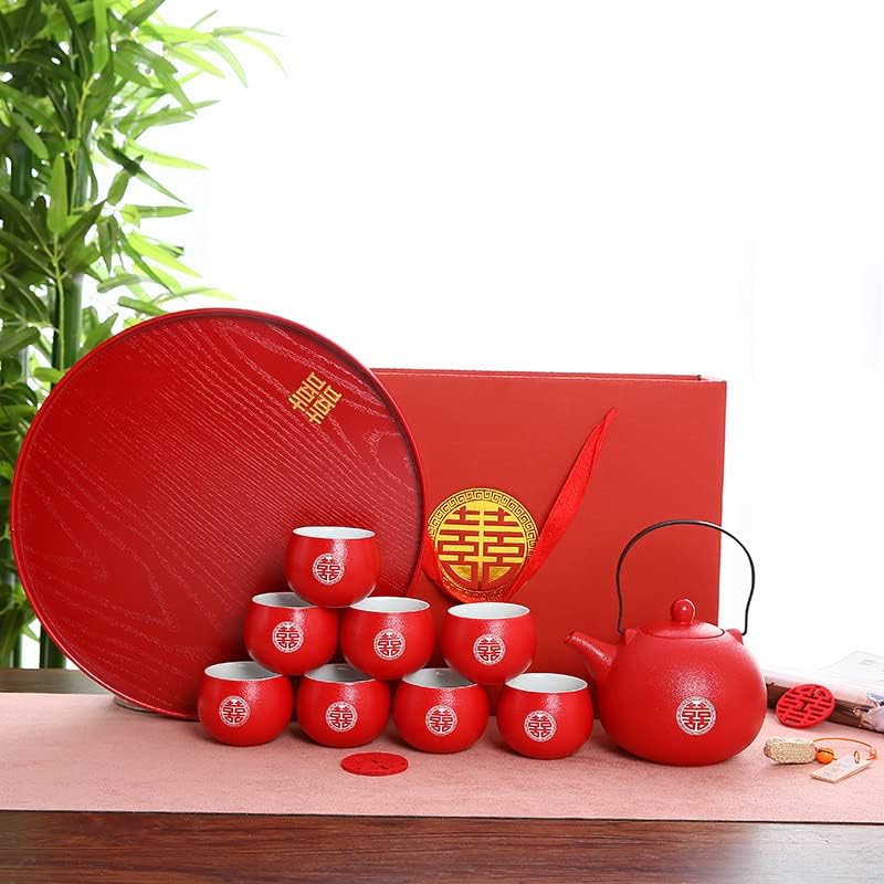 Wedding Supplies, Wedding Tea Set, Chinese Traditional Wedding Decoration Red Tea Set, Kung Fu Tea Set for Wedding Housewarming (Style D) - Image 3