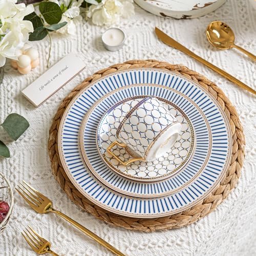CwlwGO- Bone China Tea Cup Sets,15-Pieces Tea Cup and Saucer Set Service For 4 Whit 28 Ounces Teapot,Sugar Bowl,Creamer Pitcher and Spoons, Tea Gifts Sets For Women Patry. - Image 3