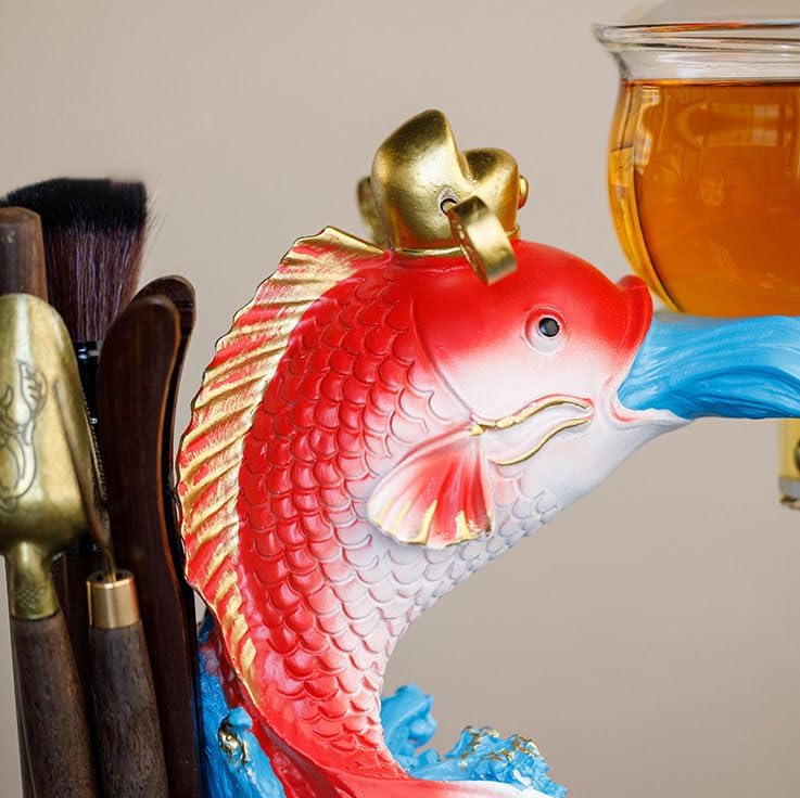 YUDIZWS Lazy Kungfu Drip Teapot,Heat Resistant Tea Set,Sturdy High Borosilicate Glass Teapot,Magnetic Water Diversion Semi-Automatic Teapot Set Magic Tea Set, A Fish teapot - Image 3