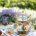 Zhehao 20 Pcs Porcelain Tea Set for Adult, with Metal Holder, Simplicity - Image 5