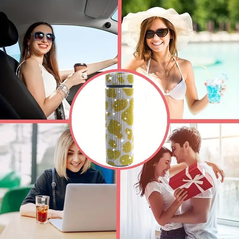 17 oz Bling Stainless Steel Water Bottle Rhinestone Vacuum Water Bottle Glitter Bottles Diamond Vacuum Flask Mug Gift Girls Women (500ml),Cow Yellow - Image 6