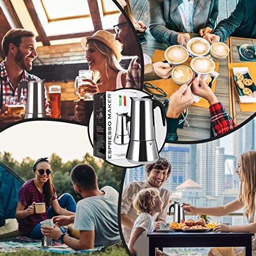 Stainless Steel Stovetop Moka Pot Espresso Maker Percolator 12 Cup 600ml Portable Italian Greca Cuban Coffee Maker for Big Family Home Office Camping, Work with Gas Electric Ceramic Stovetop - Image 5