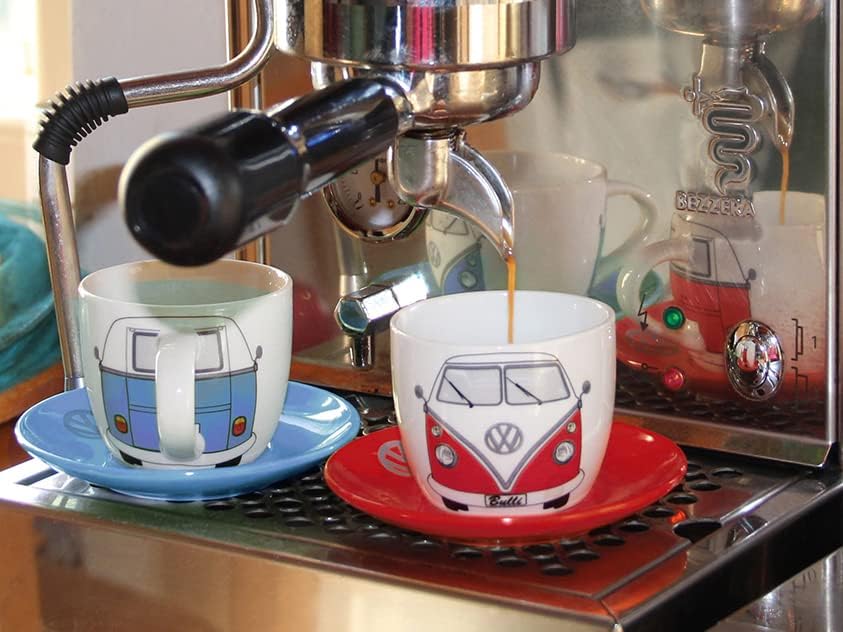 BRISA VW Collection - Volkswagen Espresso Cups Coffee-Tea-Cappuccino Set in T1 Bus Campervan Design (Bus Front/100ml/3.4 fl oz) (Set of 2 (red, blue)) - Image 7